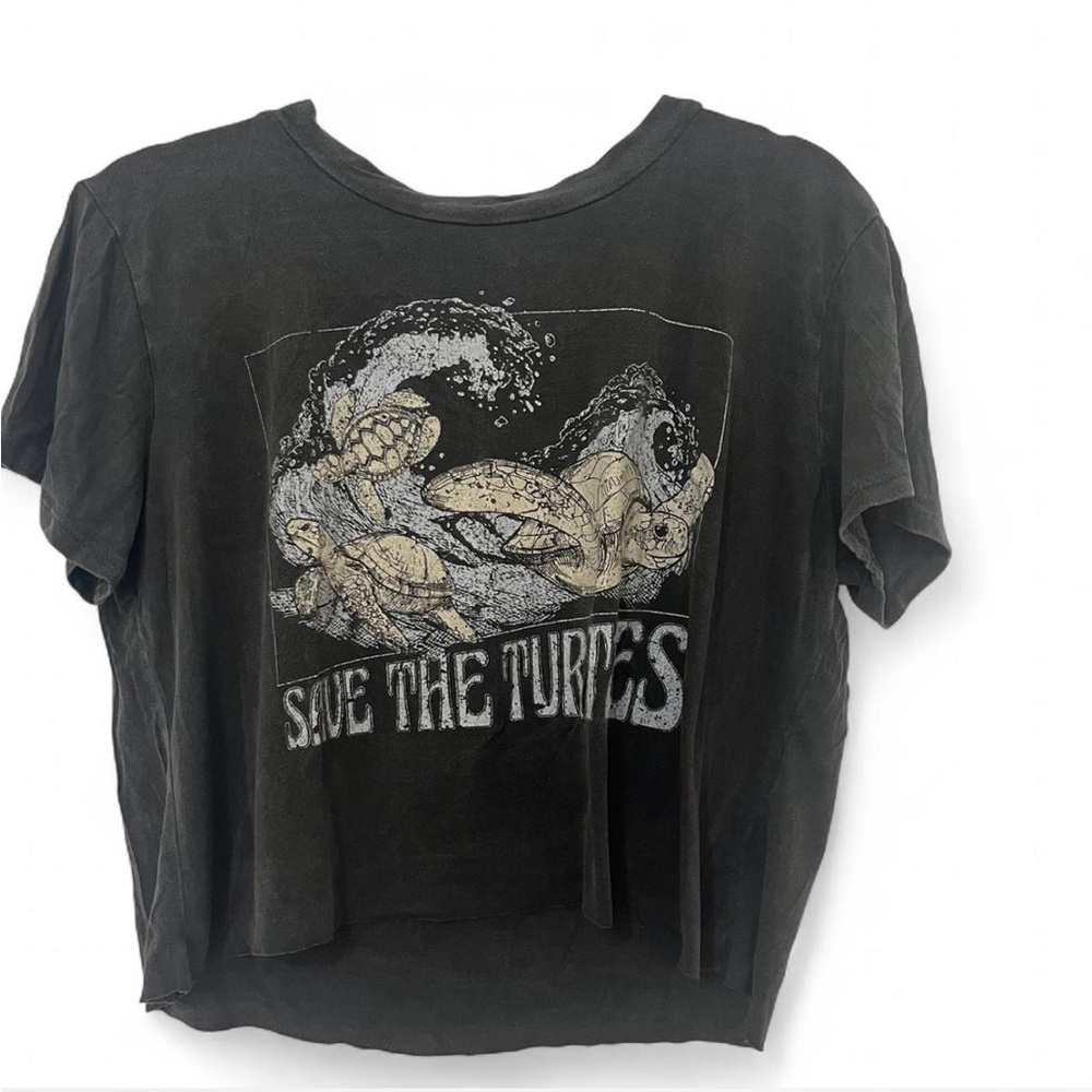 Altar'd State Save the Turtles - cropped baby tee Dark Gray size Large